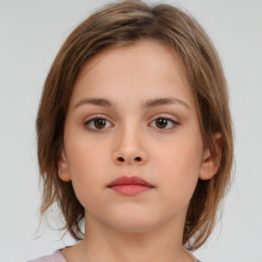 Neutral white child female with medium  brown hair and brown eyes