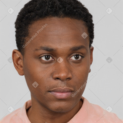 Neutral black young-adult male with short  brown hair and brown eyes