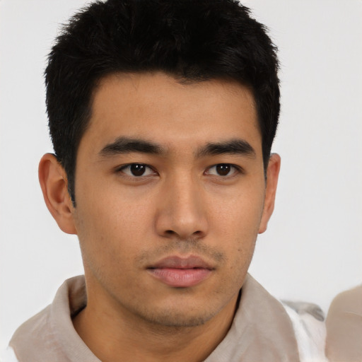 Neutral asian young-adult male with short  black hair and brown eyes