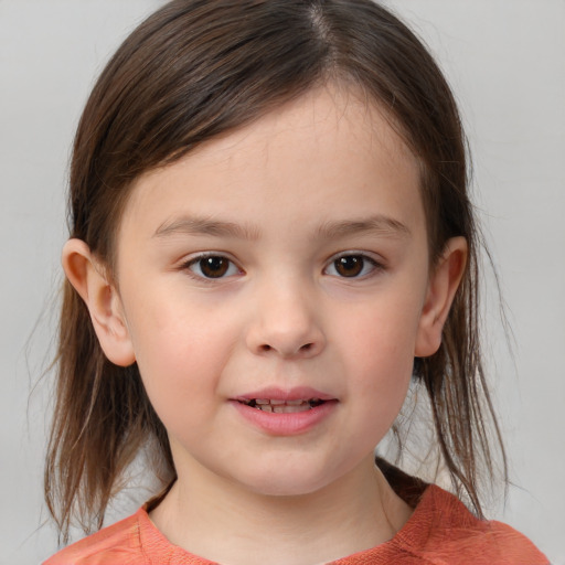 Neutral white child female with medium  brown hair and brown eyes