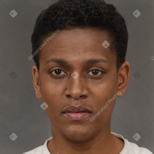 Neutral black young-adult male with short  brown hair and brown eyes