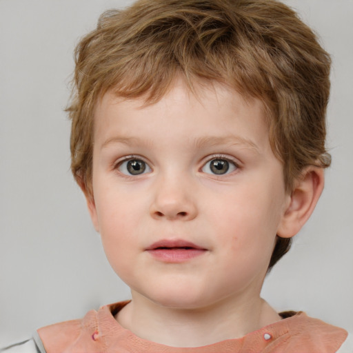 Neutral white child male with short  brown hair and grey eyes