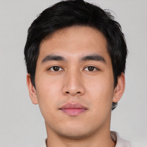 Neutral asian young-adult male with short  black hair and brown eyes