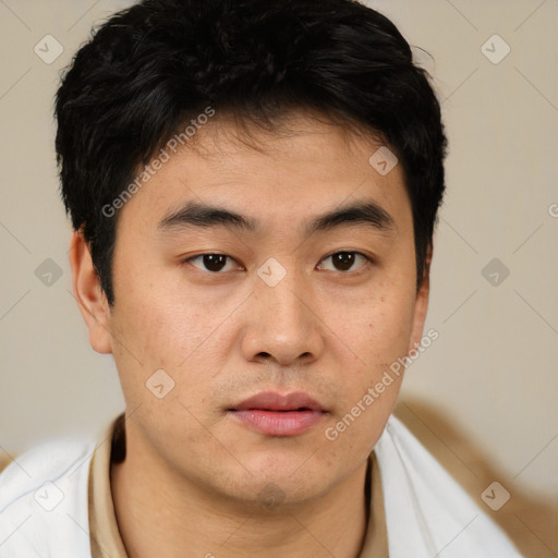 Neutral asian young-adult male with short  brown hair and brown eyes