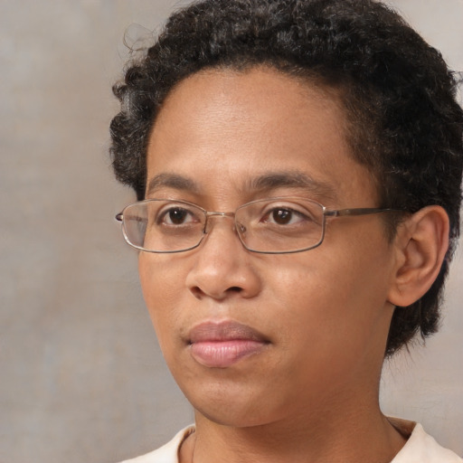 Neutral black adult male with short  brown hair and brown eyes