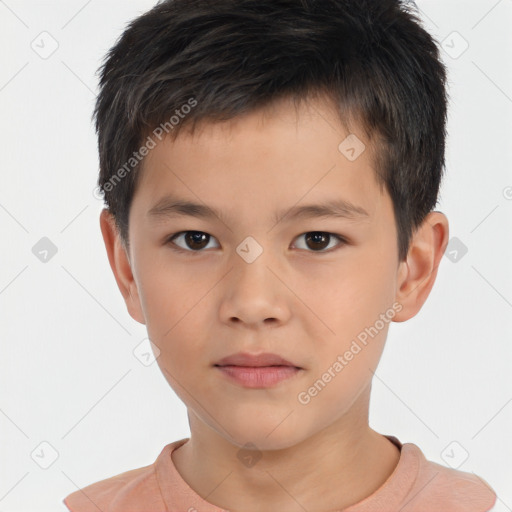 Neutral asian child male with short  brown hair and brown eyes