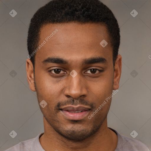 Neutral black young-adult male with short  brown hair and brown eyes