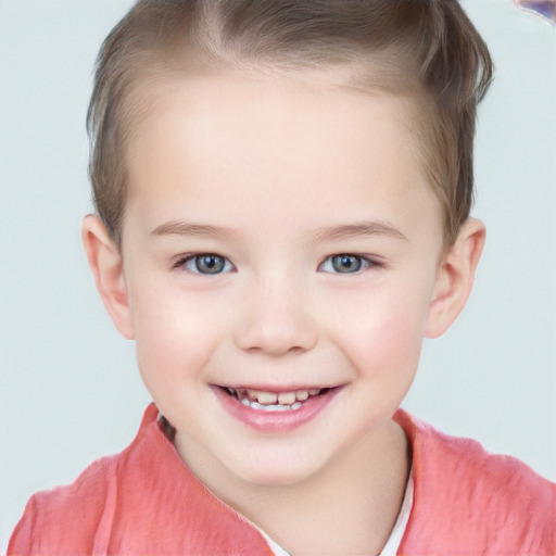 Joyful white child female with short  brown hair and brown eyes