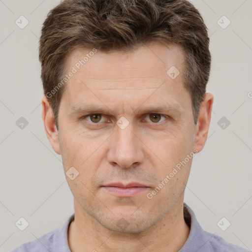 Neutral white adult male with short  brown hair and brown eyes