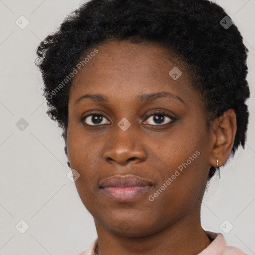 Neutral black young-adult female with short  brown hair and brown eyes