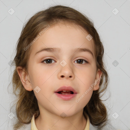 Neutral white child female with medium  brown hair and brown eyes