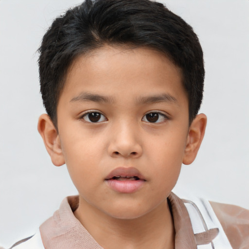 Neutral asian child male with short  brown hair and brown eyes