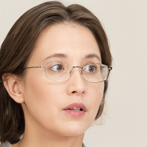 Neutral white adult female with medium  brown hair and brown eyes