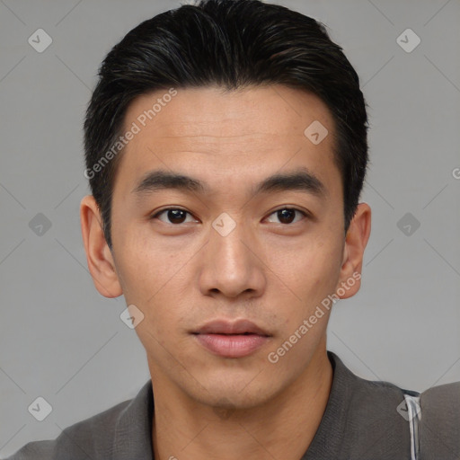 Neutral asian young-adult male with short  black hair and brown eyes