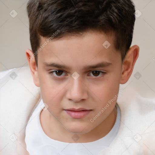 Joyful white child male with short  brown hair and brown eyes