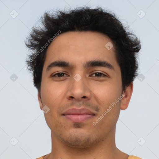 Neutral latino young-adult male with short  brown hair and brown eyes