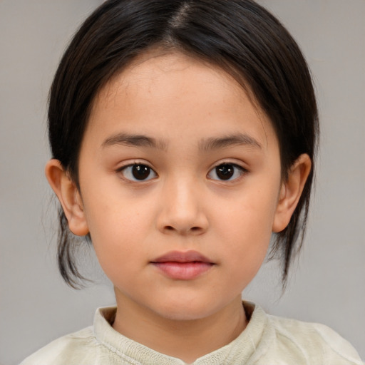 Neutral white child female with medium  brown hair and brown eyes