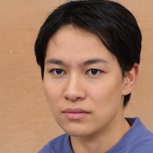 Neutral asian young-adult female with medium  brown hair and brown eyes