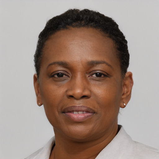 Neutral black young-adult female with short  black hair and brown eyes
