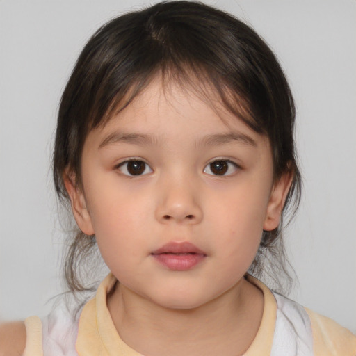 Neutral white child female with medium  brown hair and brown eyes