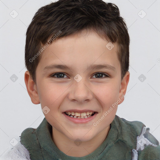 Joyful white child male with short  brown hair and brown eyes