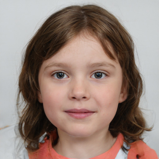 Neutral white child female with medium  brown hair and brown eyes