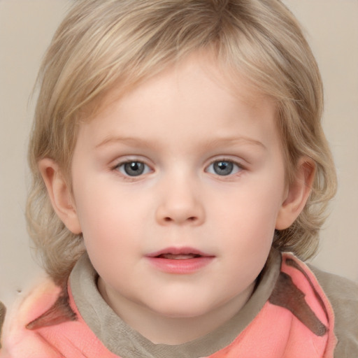 Neutral white child female with medium  brown hair and grey eyes