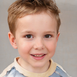 Joyful white child male with short  brown hair and brown eyes