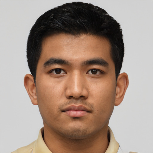 Neutral asian young-adult male with short  black hair and brown eyes