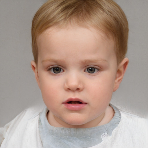 Neutral white child female with short  brown hair and blue eyes