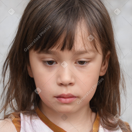 Neutral white child female with medium  brown hair and brown eyes