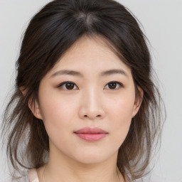 Neutral asian young-adult female with medium  brown hair and brown eyes