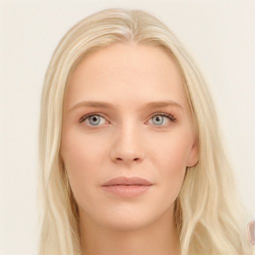 Neutral white young-adult female with long  blond hair and blue eyes