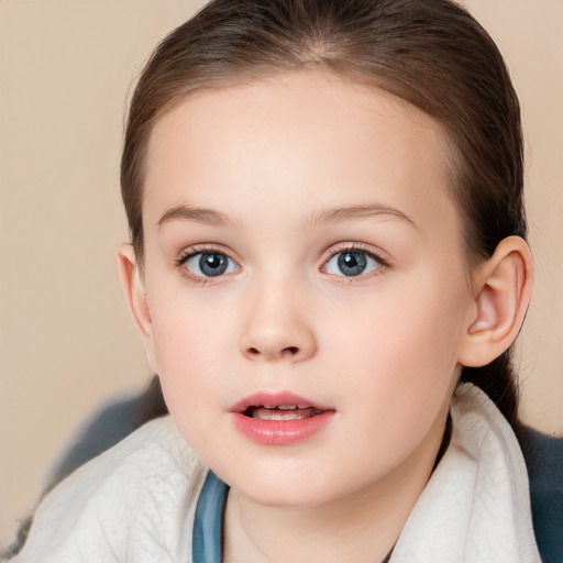 Neutral white child female with medium  brown hair and brown eyes