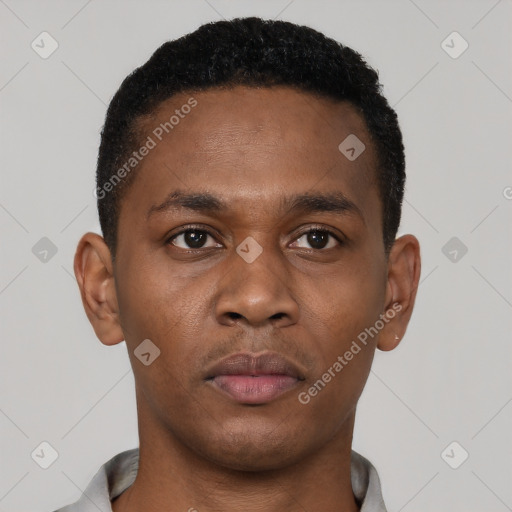 Neutral black young-adult male with short  brown hair and brown eyes