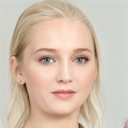 Neutral white young-adult female with long  blond hair and blue eyes