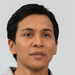 Neutral asian young-adult male with short  brown hair and brown eyes