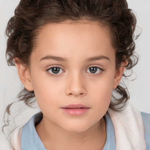 Neutral white child female with medium  brown hair and brown eyes