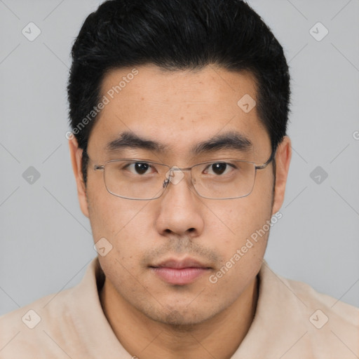 Neutral asian young-adult male with short  black hair and brown eyes