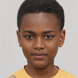 Neutral black young-adult female with short  brown hair and brown eyes