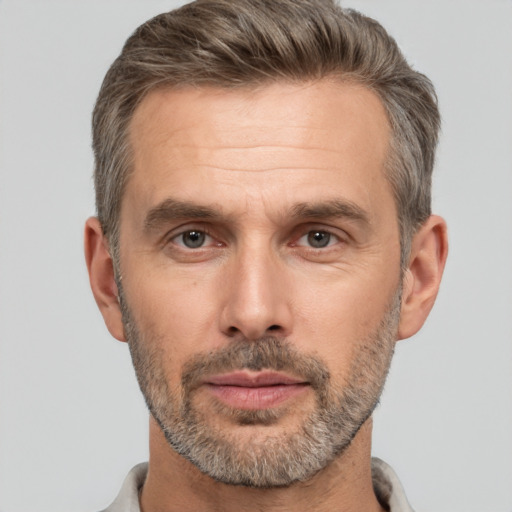 Neutral white adult male with short  brown hair and brown eyes