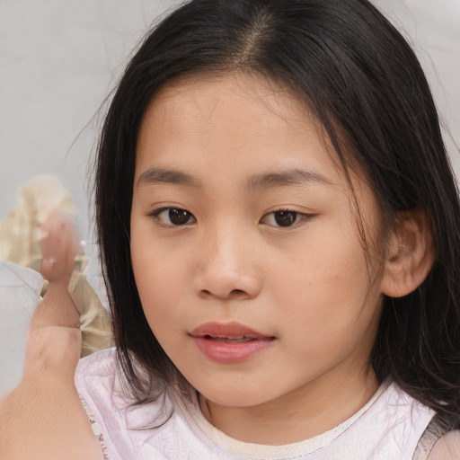 Neutral white child female with medium  brown hair and brown eyes