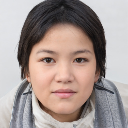 Neutral asian young-adult female with medium  brown hair and brown eyes