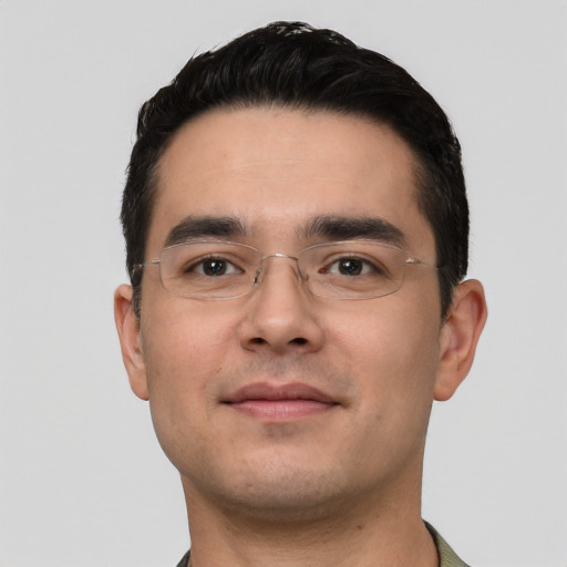 Neutral white young-adult male with short  black hair and brown eyes