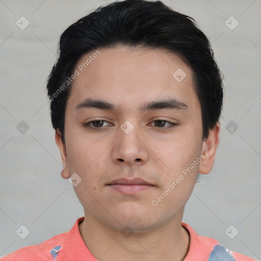 Neutral asian young-adult male with short  black hair and brown eyes