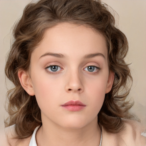 Neutral white child female with medium  brown hair and brown eyes