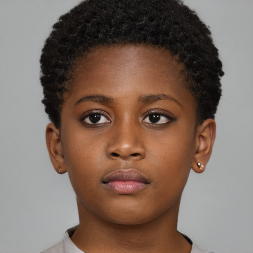 Neutral black young-adult female with short  brown hair and brown eyes