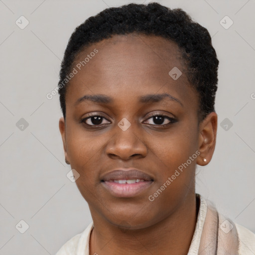 Neutral black young-adult female with short  brown hair and brown eyes