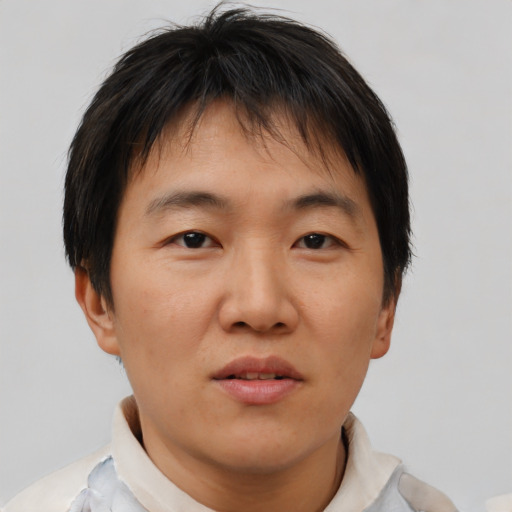 Neutral asian young-adult male with short  brown hair and brown eyes