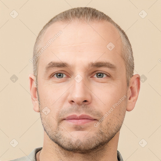 Neutral white adult male with short  brown hair and brown eyes